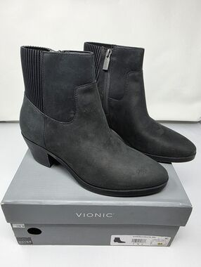Vionic Shantelle Waterproof Boots Women's Sz 7 New In Box Black Nubuck Leather